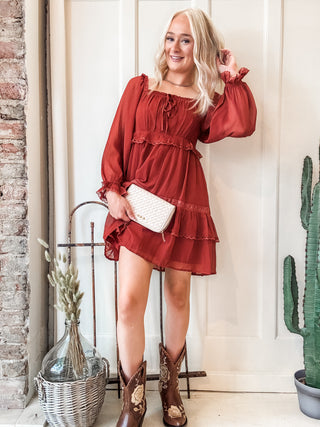 Square Neck Tiered Puff Sleeve Dress