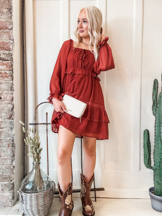 Square Neck Tiered Puff Sleeve Dress