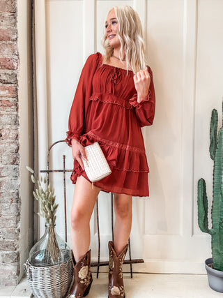 Square Neck Tiered Puff Sleeve Dress