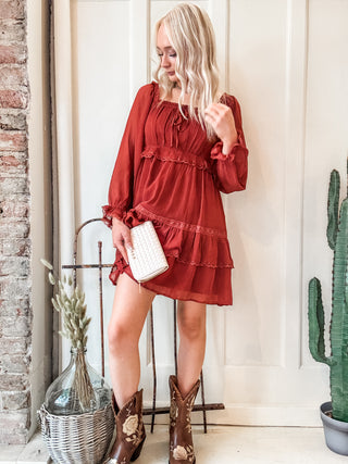 Square Neck Tiered Puff Sleeve Dress