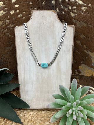 Square Turquoise Link Chain Necklace