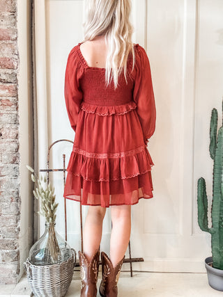 Square Neck Tiered Puff Sleeve Dress