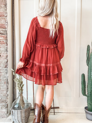 Square Neck Tiered Puff Sleeve Dress
