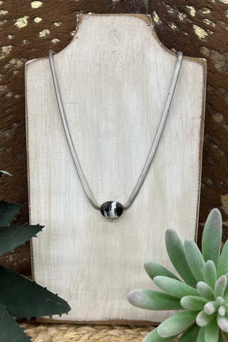 White Buffalo Oval Herringbone Necklace