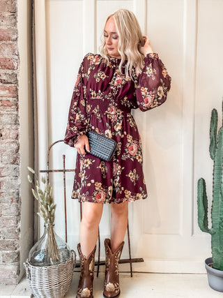 Floral Print Ruffled Cinch Waist Mini Dress