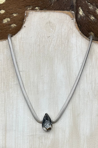 White Buffalo Teardrop Herringbone Necklace