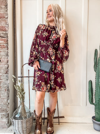 Floral Print Ruffled Cinch Waist Mini Dress