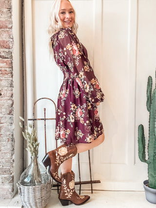 Floral Print Ruffled Cinch Waist Mini Dress
