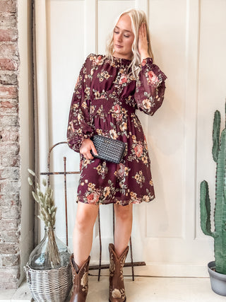 Floral Print Ruffled Cinch Waist Mini Dress