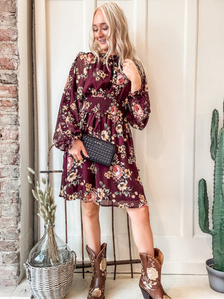 Floral Print Ruffled Cinch Waist Mini Dress