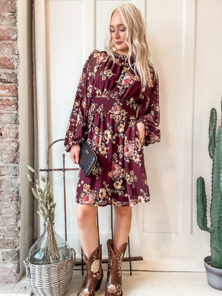 Floral Print Ruffled Cinch Waist Mini Dress