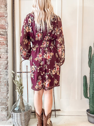 Floral Print Ruffled Cinch Waist Mini Dress