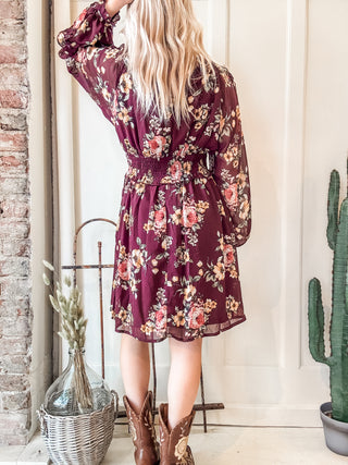 Floral Print Ruffled Cinch Waist Mini Dress