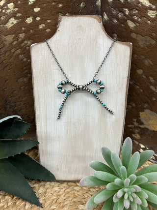 Pearl & Turquoise Bow with Chain