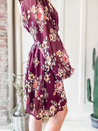 Floral Print Ruffled Cinch Waist Mini Dress
