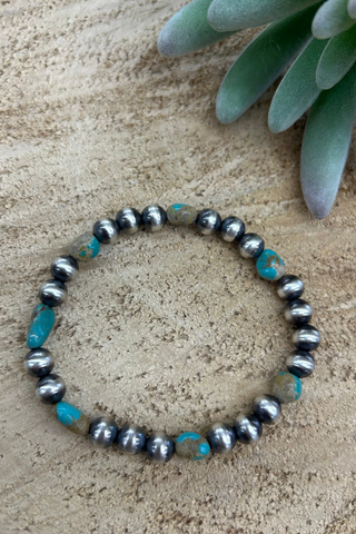 Navajo Pearl + Royston Stretch Bracelet