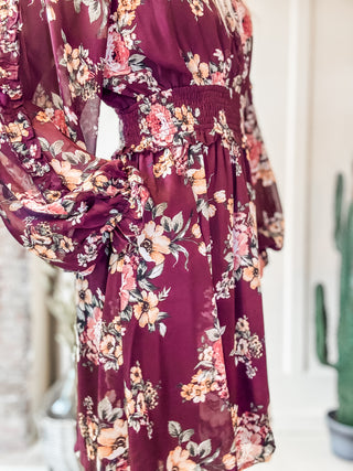 Floral Print Ruffled Cinch Waist Mini Dress