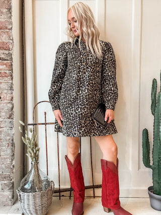 Button Front Leopard Print Dress
