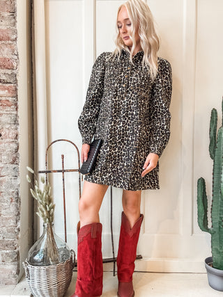 Button Front Leopard Print Dress
