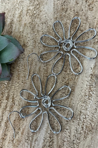 Silver Spiral Center Flower Earrings