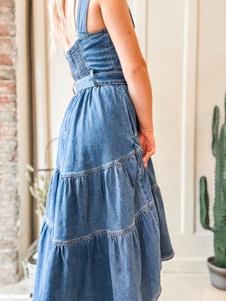 Western Buckle High Low Denim Dress