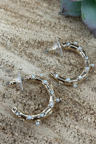 Gold Pearl Studded Hoop Earrings