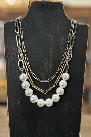 Pearls + Mixed Metal Link Layer Necklace