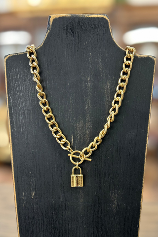 Gold Padlock Toggle Necklace