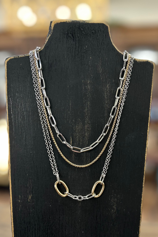 Mixed Metal Chain Link Layer Necklace