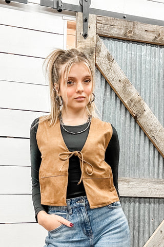 Suede Front Tie Closure Vest Top
