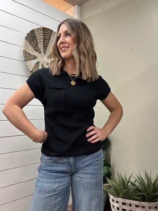 Short Sleeve Dolman Pocket Sweater