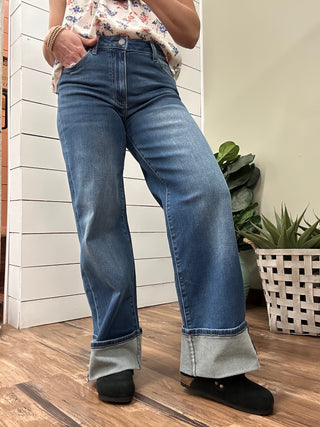 Morgan Cuffed Crop Wide Leg With Trim