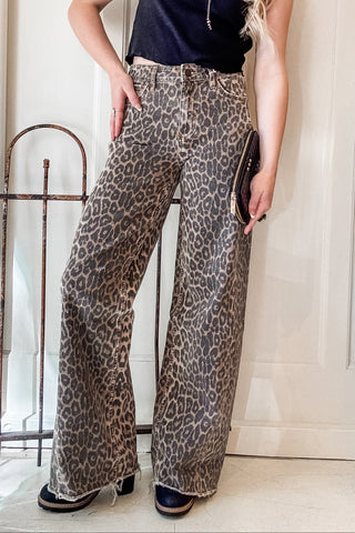 Leopard High Rise Wide Leg + Side Seam Details