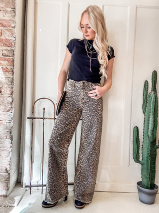 Leopard High Rise Wide Leg + Side Seam Details