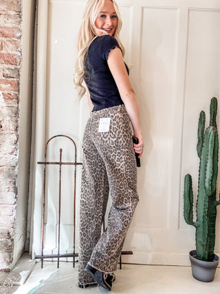 Leopard High Rise Wide Leg + Side Seam Details