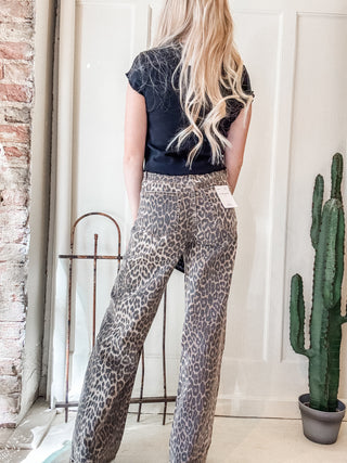 Leopard High Rise Wide Leg + Side Seam Details