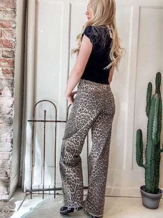 Leopard High Rise Wide Leg + Side Seam Details