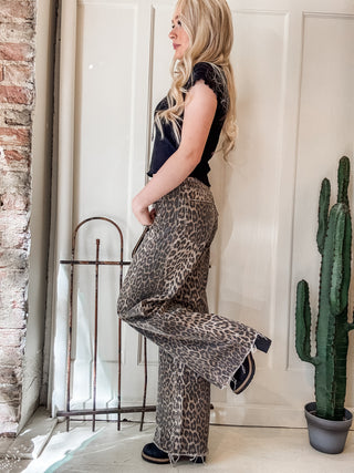Leopard High Rise Wide Leg + Side Seam Details