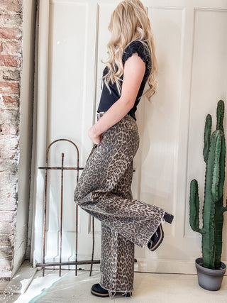 Leopard High Rise Wide Leg + Side Seam Details