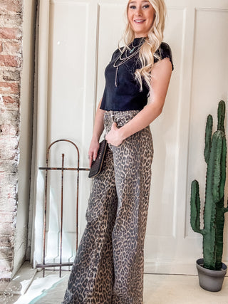 Leopard High Rise Wide Leg + Side Seam Details