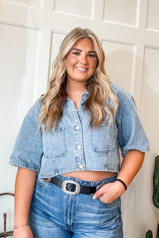 Cropped Denim Button Down Shirt