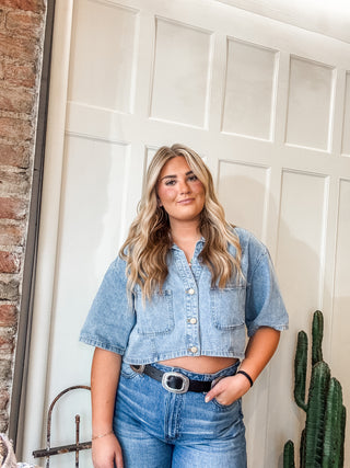 Cropped Denim Button Down Shirt