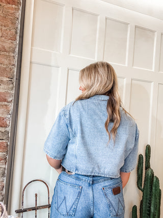 Cropped Denim Button Down Shirt