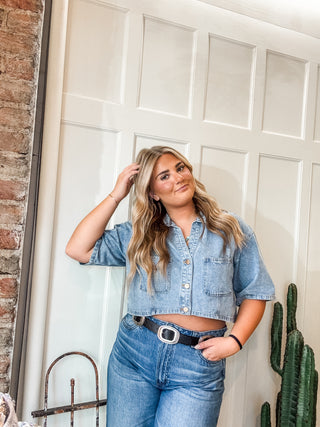 Cropped Denim Button Down Shirt