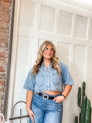 Cropped Denim Button Down Shirt