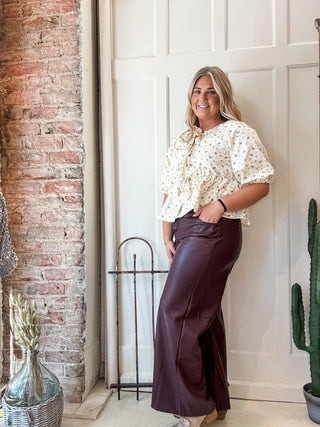 Stretch Faux Leather Wide Leg Pants