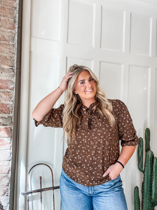 Brown Floral Tie Detail Blouse