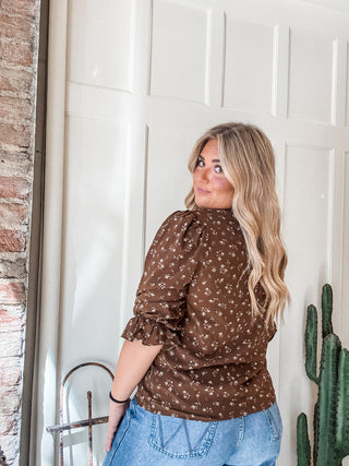 Brown Floral Tie Detail Blouse