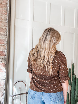 Brown Floral Tie Detail Blouse