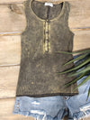 Washed Ribbed Scoop Neck Henly Tank Top